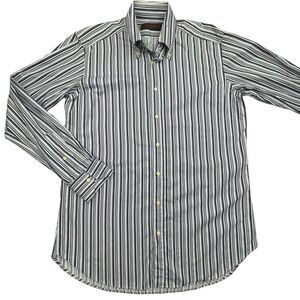 ETRO Shirt Mens L Purple Striped Long Sleeve Button Down Dress Collar Cotton